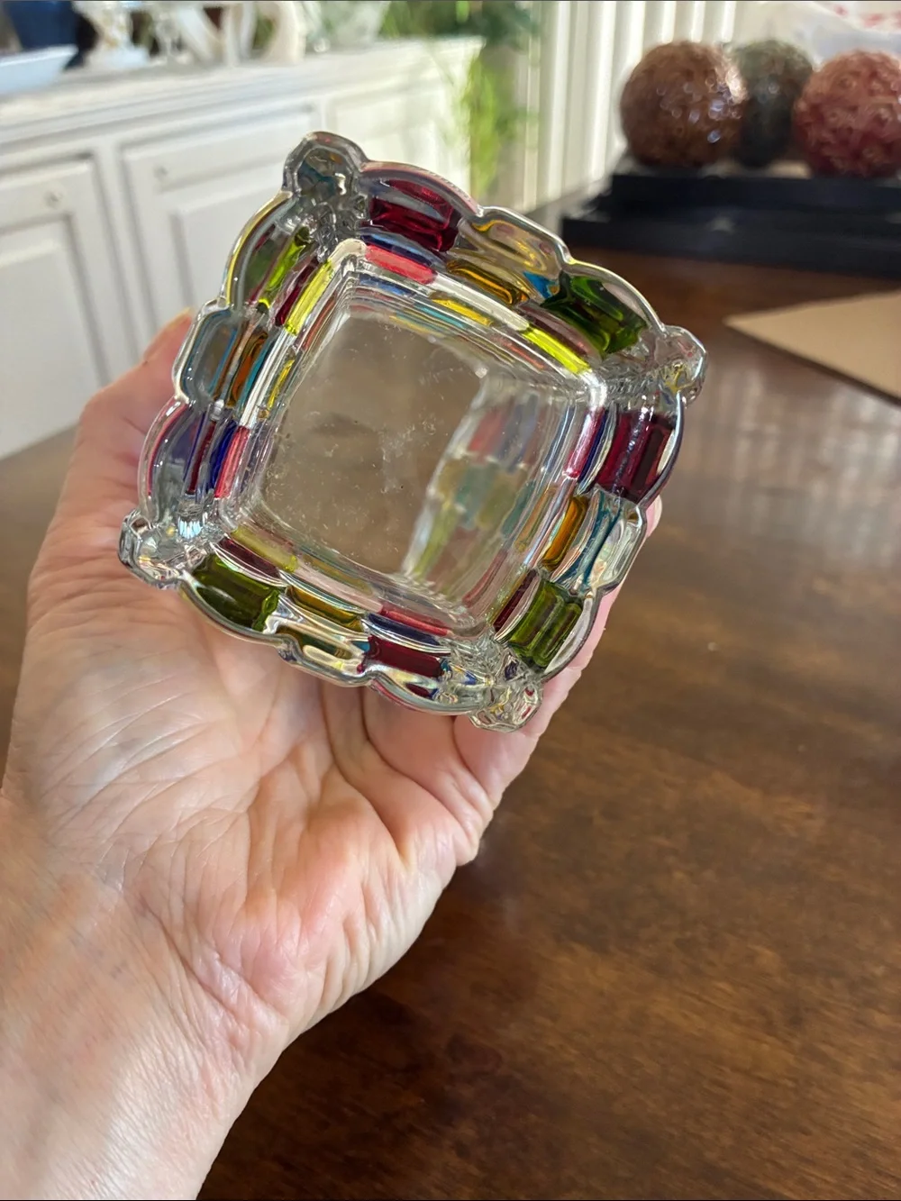 Clear Mosaic Glass Vase with Multicolor Accents
